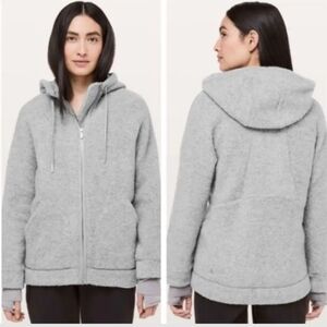 Lululemon So Sherpa Wool Blend Boucle Gray Heather Hooded Zip Jacket-Size 6